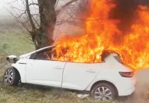 A intrat cu mașina în copac și a luat foc